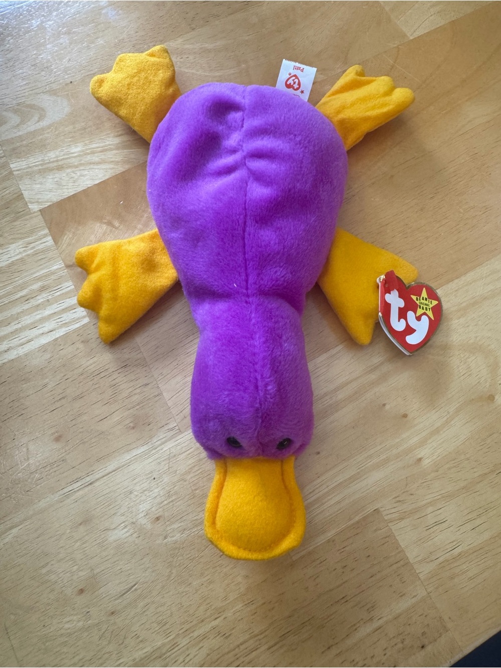 Ty Purple and Yellow Plush Platypus with Heart Tag